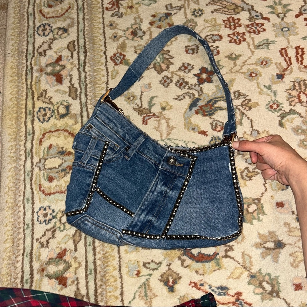 Denim Reworked Studded Women's Shoulder Bag